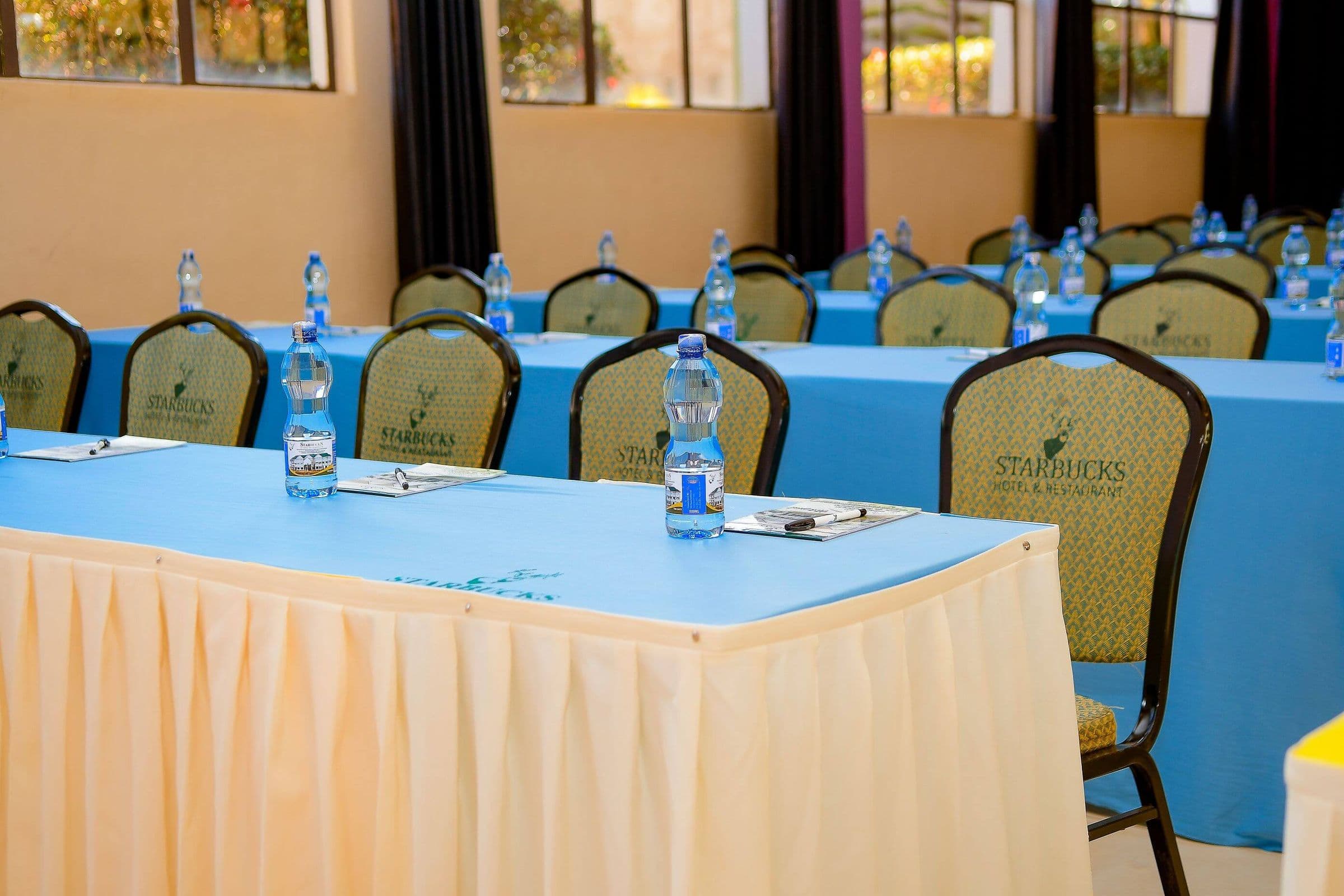 Conference hall laid out for a meeting at The Starbucks Hotel, Eldoret