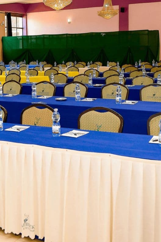 Conference hall in theatre-style seating at The Starbucks Hotel, Eldoret