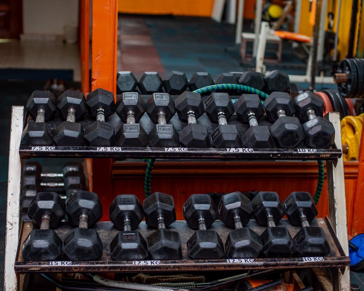 Free weights rack at the fitness centre, The Starbucks Hotel, Eldoret