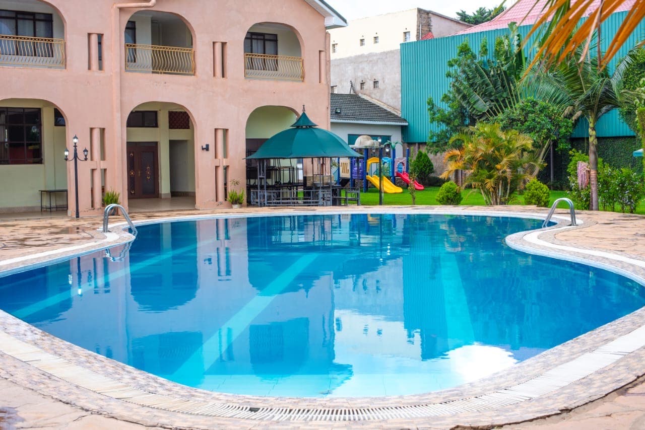 Poolside view of the swimming pool at The Starbucks Hotel, Eldoret